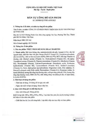 Giấy kiểm nghiệm Sữa Rilac Diabetes