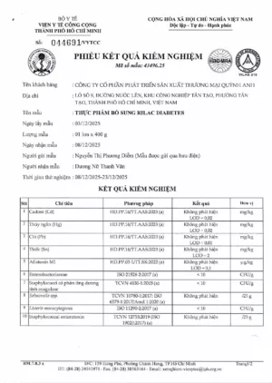 Giấy kiểm nghiệm Sữa Rilac Diabetes